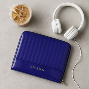 Ted Baker Quilted Patent Leather iPad Tablet Case Portfolio Purple Glossy